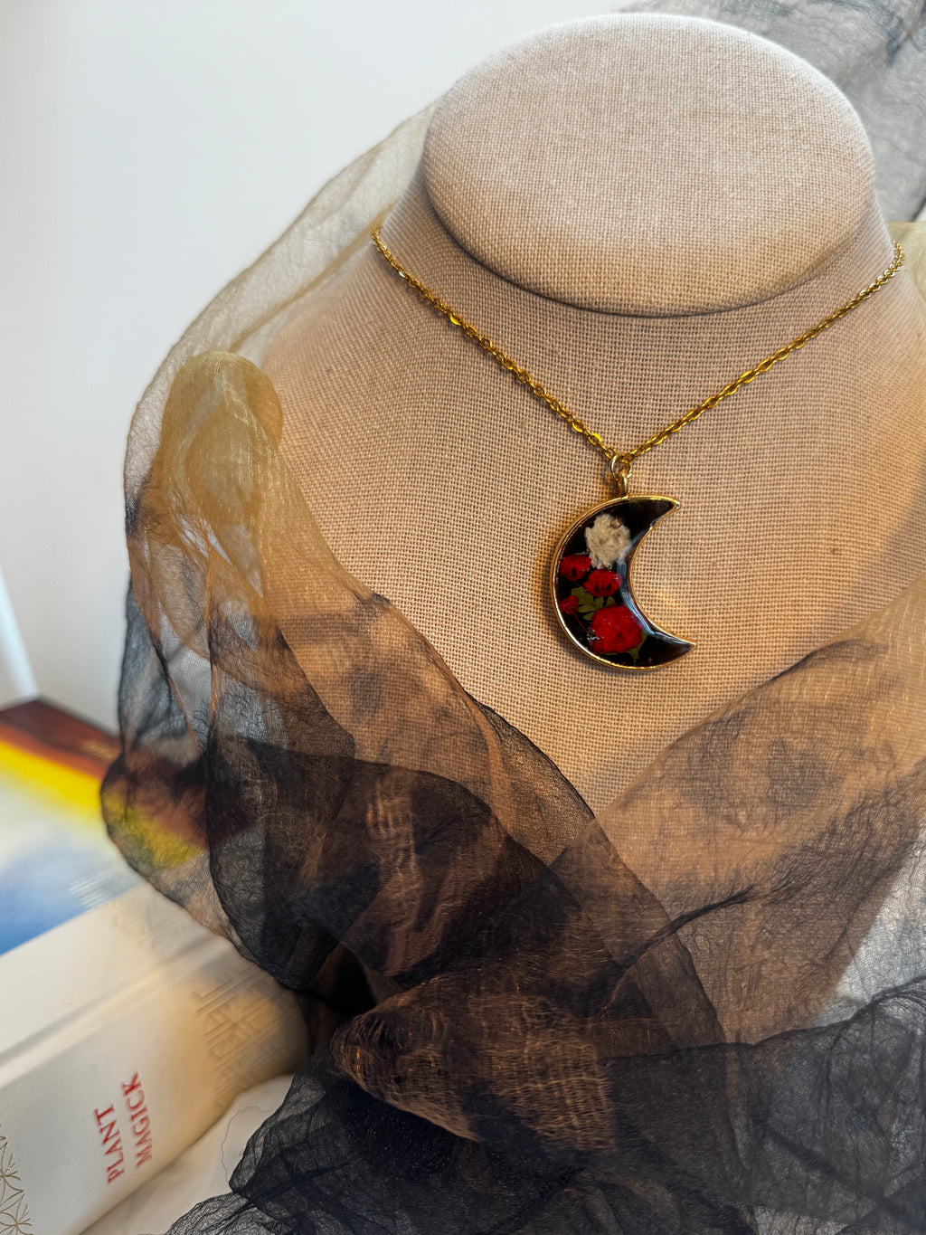 The Moonlit Rose Crescent - One of One | Botanical Necklace