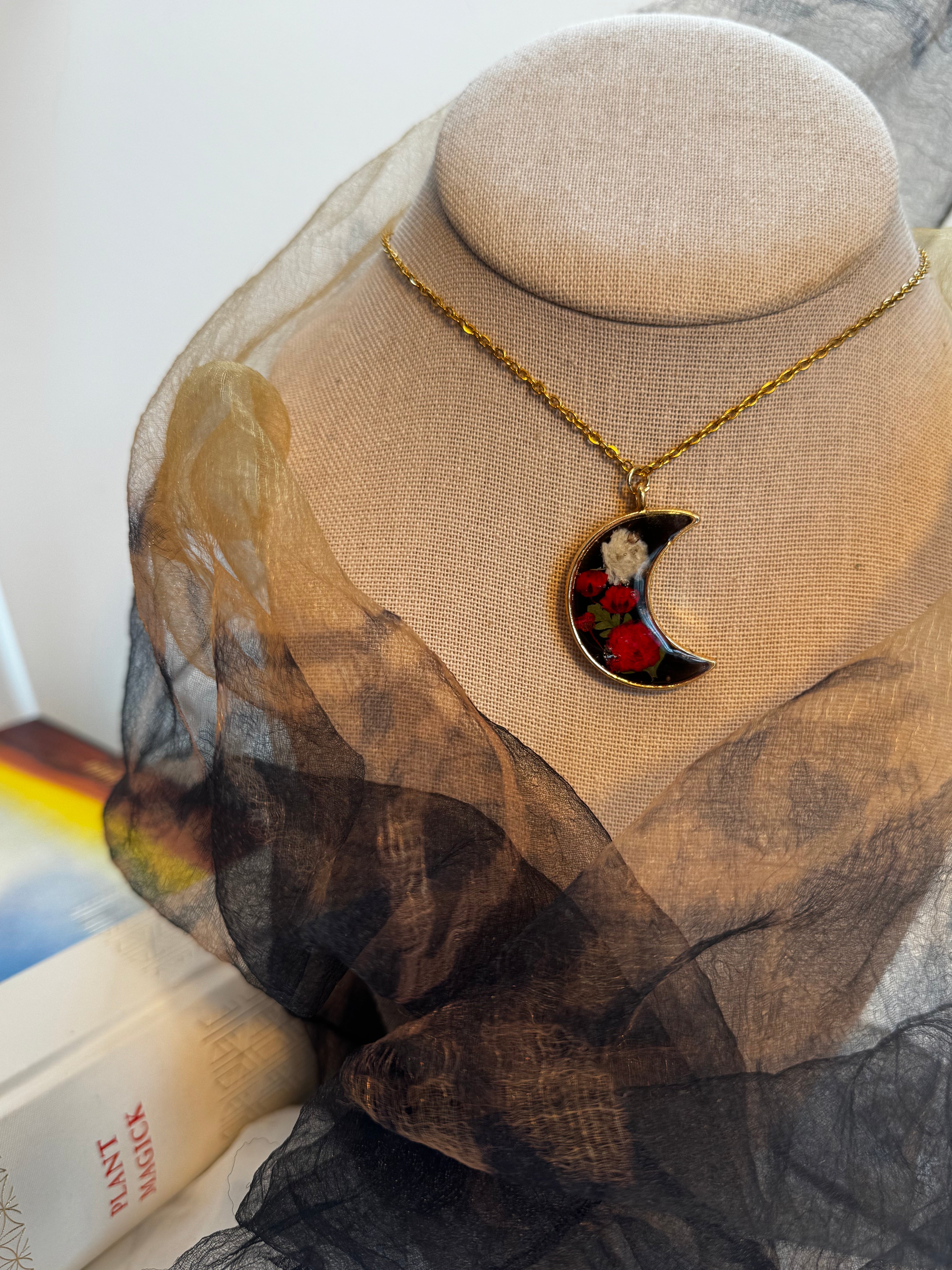 The Moonlit Rose Crescent - One of One | Botanical Necklace