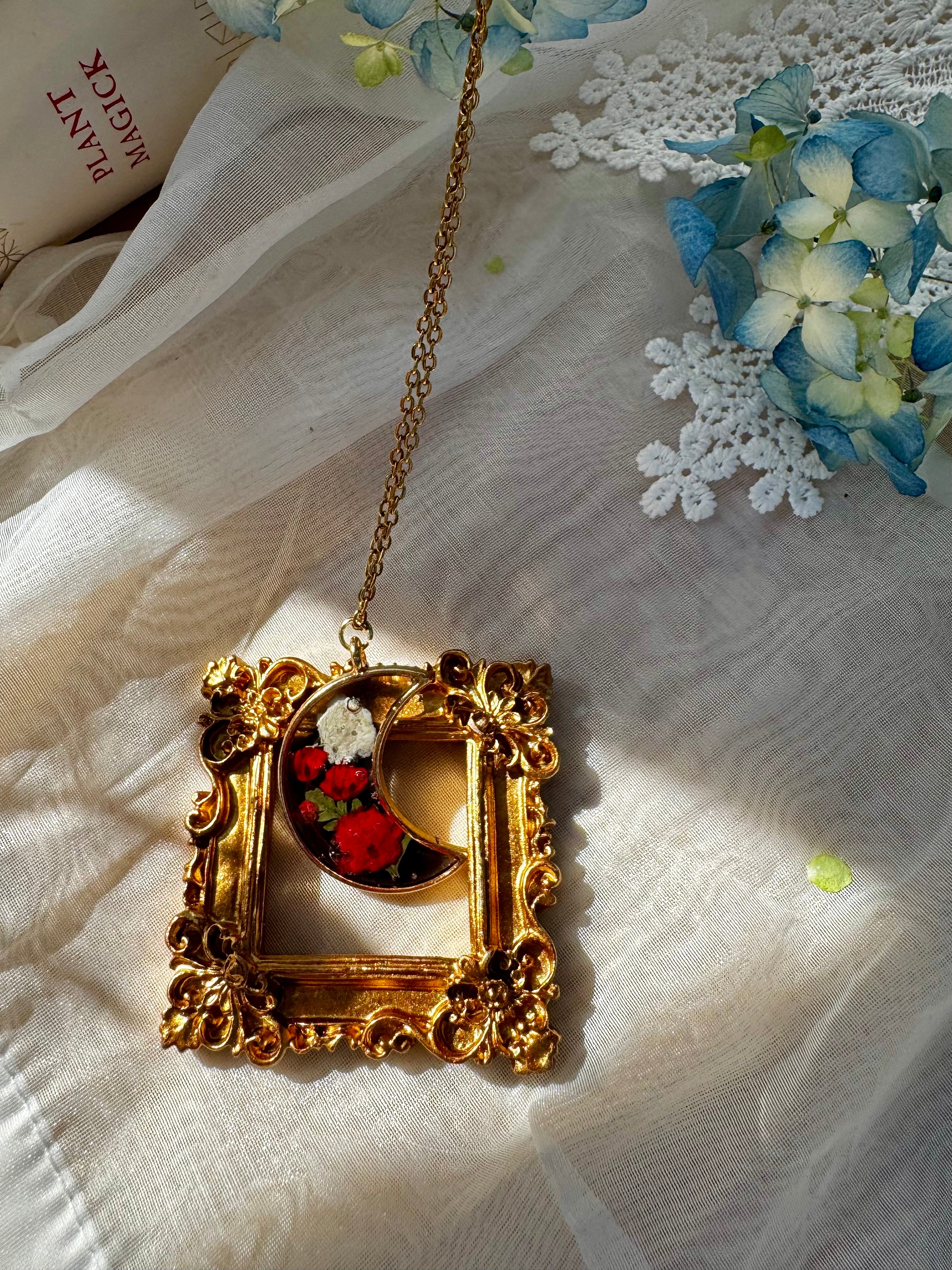 The Moonlit Rose Crescent - One of One | Botanical Necklace