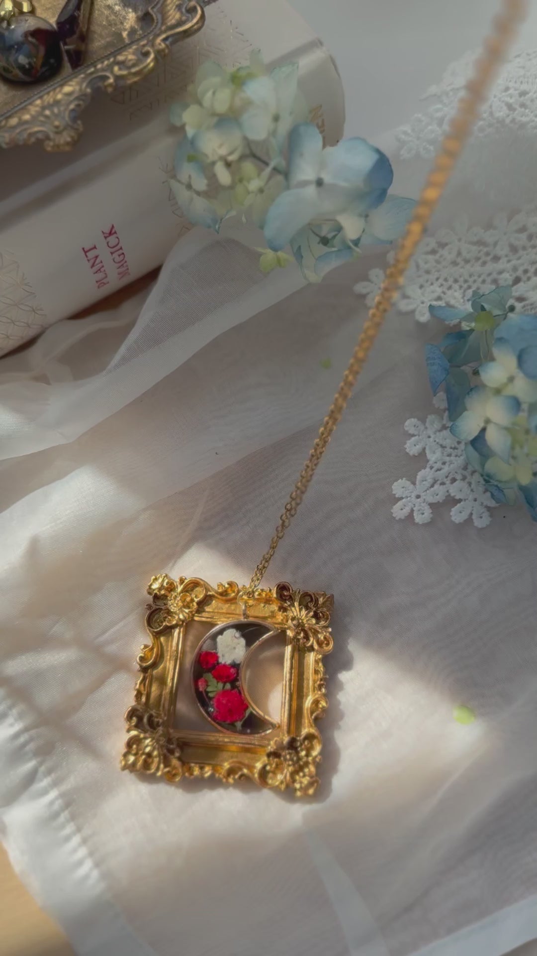 The Moonlit Rose Crescent - One of One | Botanical Necklace